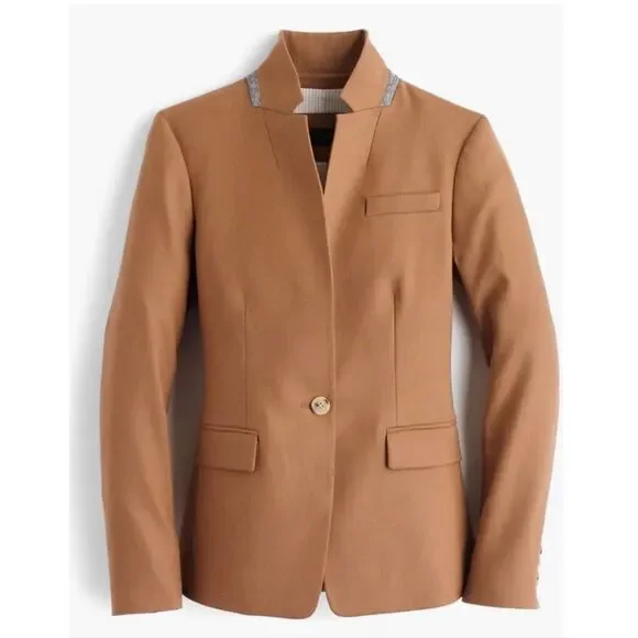 J.Crew Camel Wool Blend Notched One Button Blazer Jacket Size 12 NWT - Picture 5 of 9
